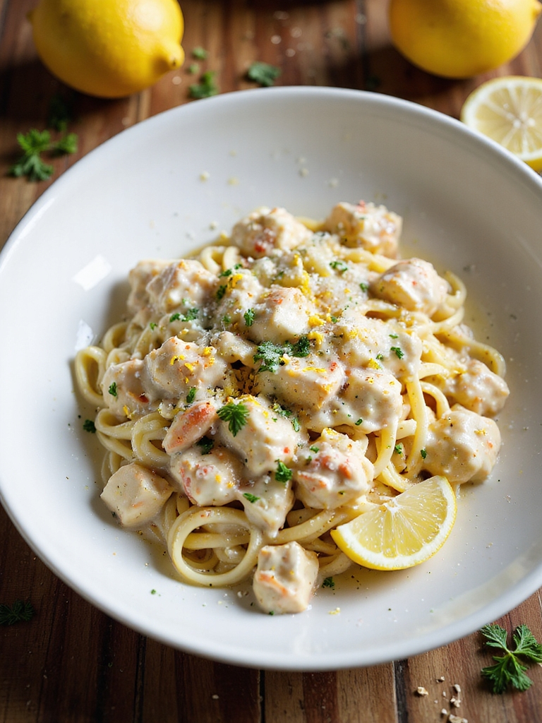 creamy lemon garlic crab pasta