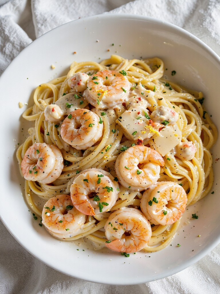 creamy lemon garlic seafood pasta