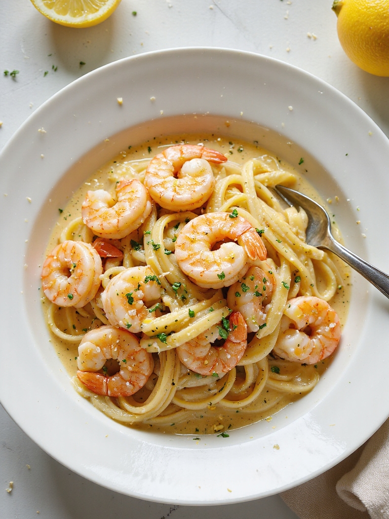 creamy lemon garlic shrimp pasta