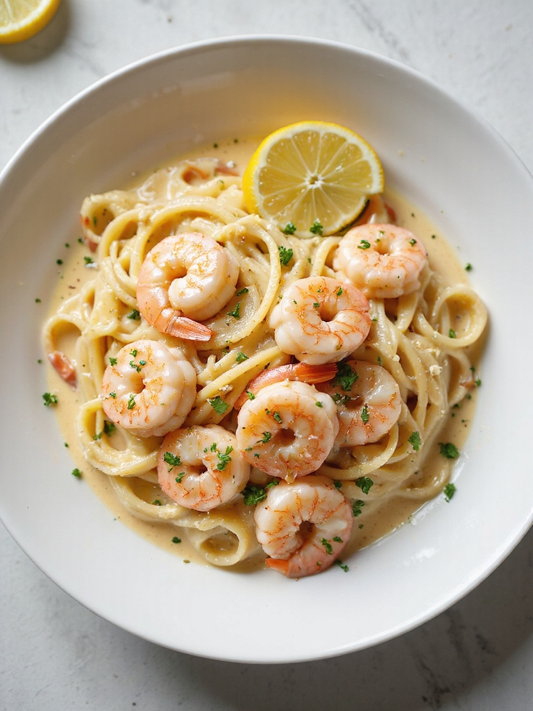 creamy lemon garlic shrimp pasta