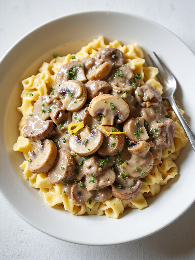 creamy mushroom beef stroganoff
