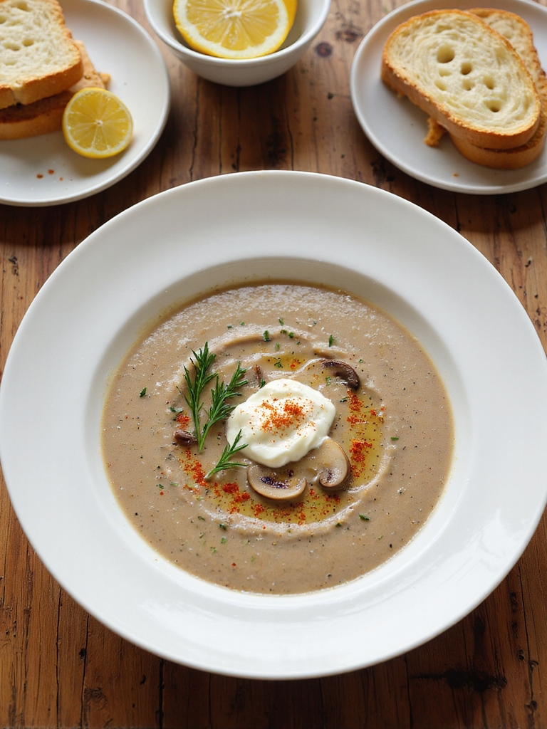 creamy mushroom bisque plating