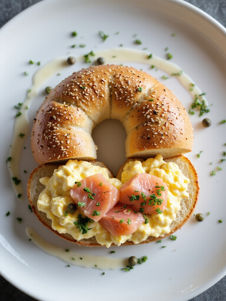 creamy scrambled salmon bagel