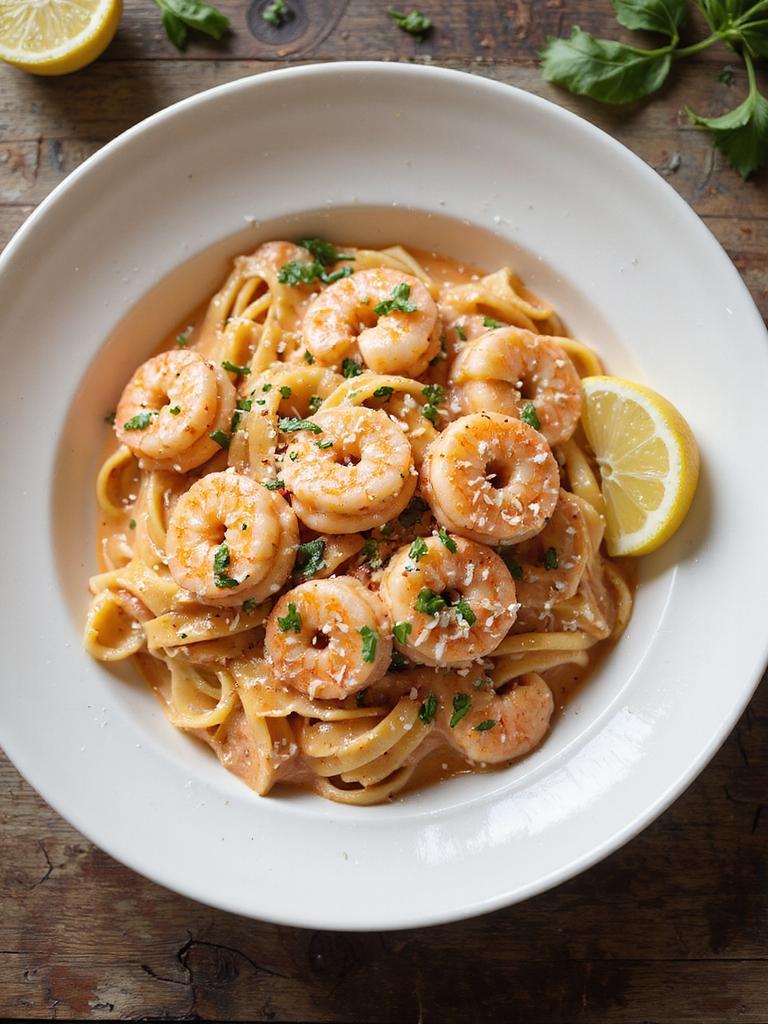 creamy vodka tomato shrimp rigatoni
