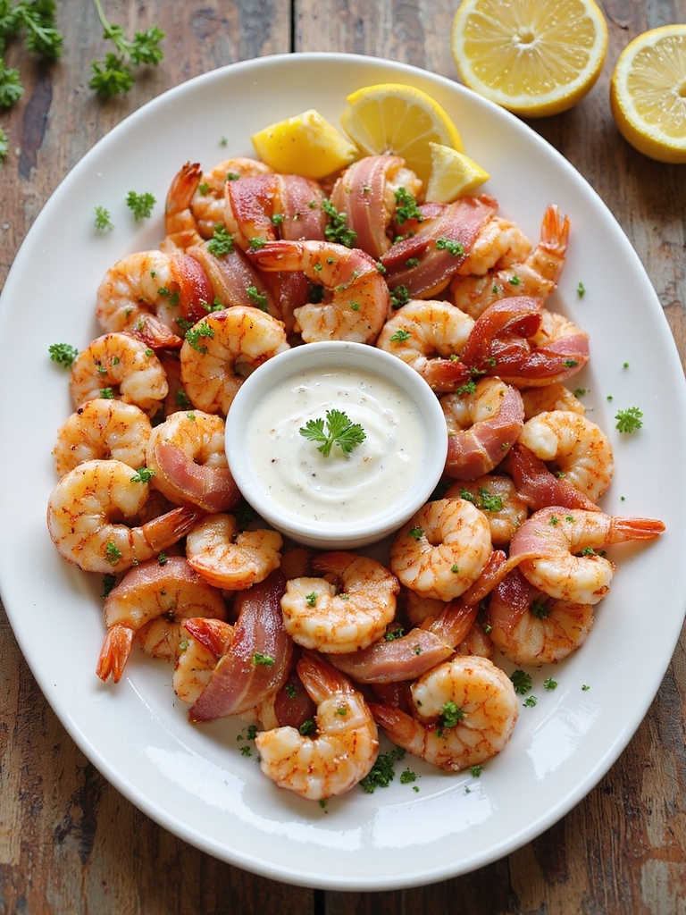 crispy bacon wrapped garlic shrimp