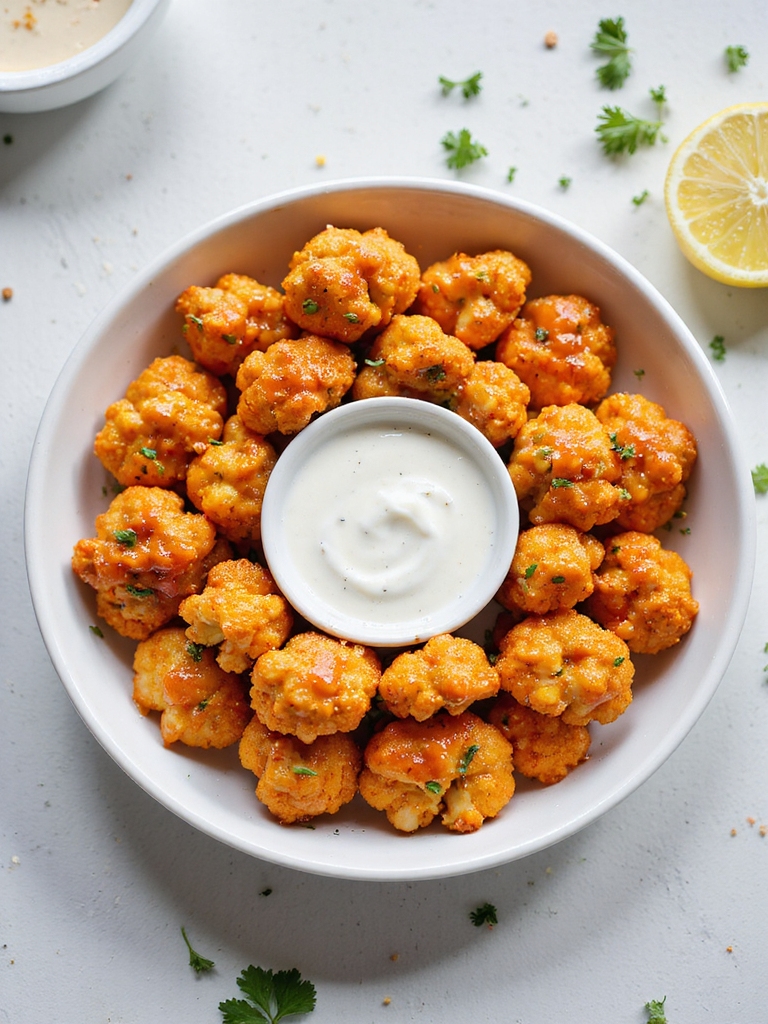 crispy battered buffalo cauliflower bites