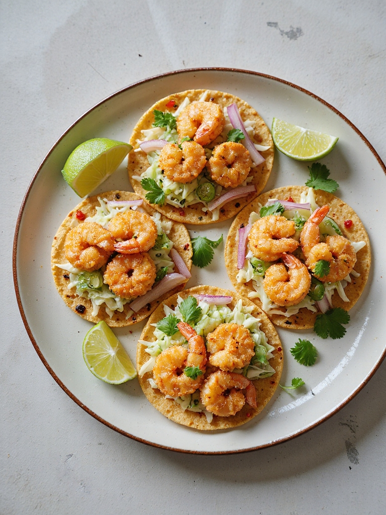 crispy battered shrimp tostadas