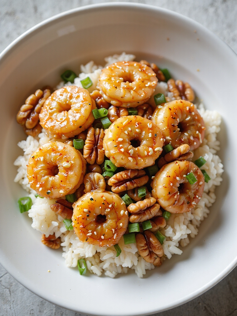 crispy shrimp with candied walnuts