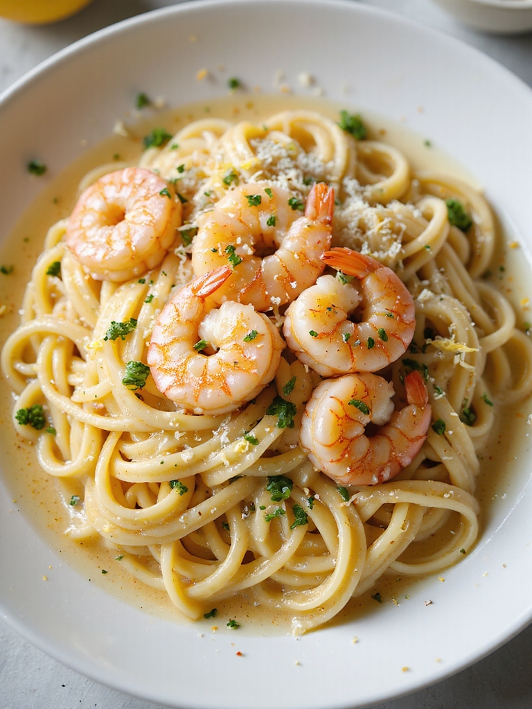 decadent garlic butter shrimp pasta
