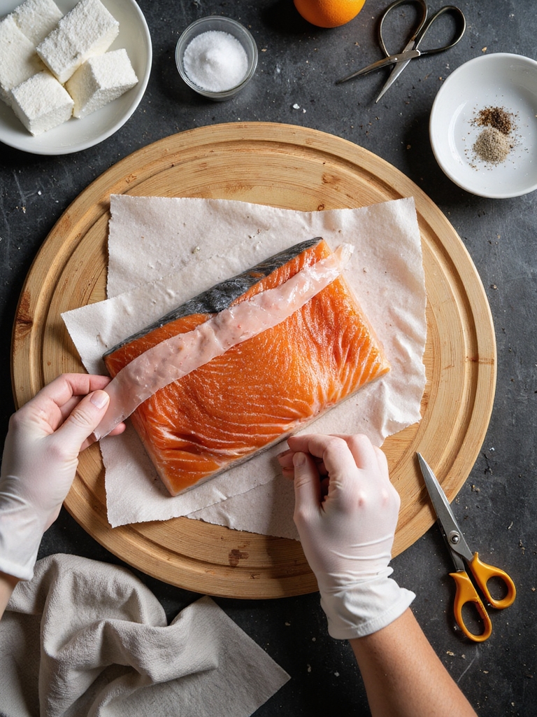 dry trim score sear salmon