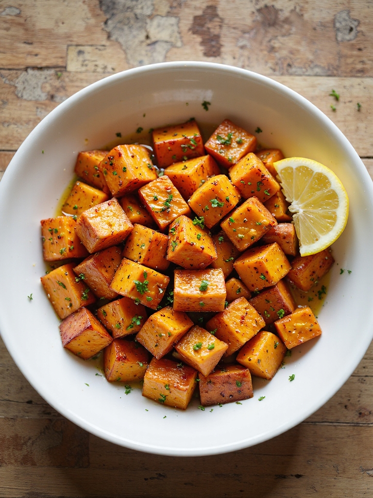 evenly roasted sweet potato cubes