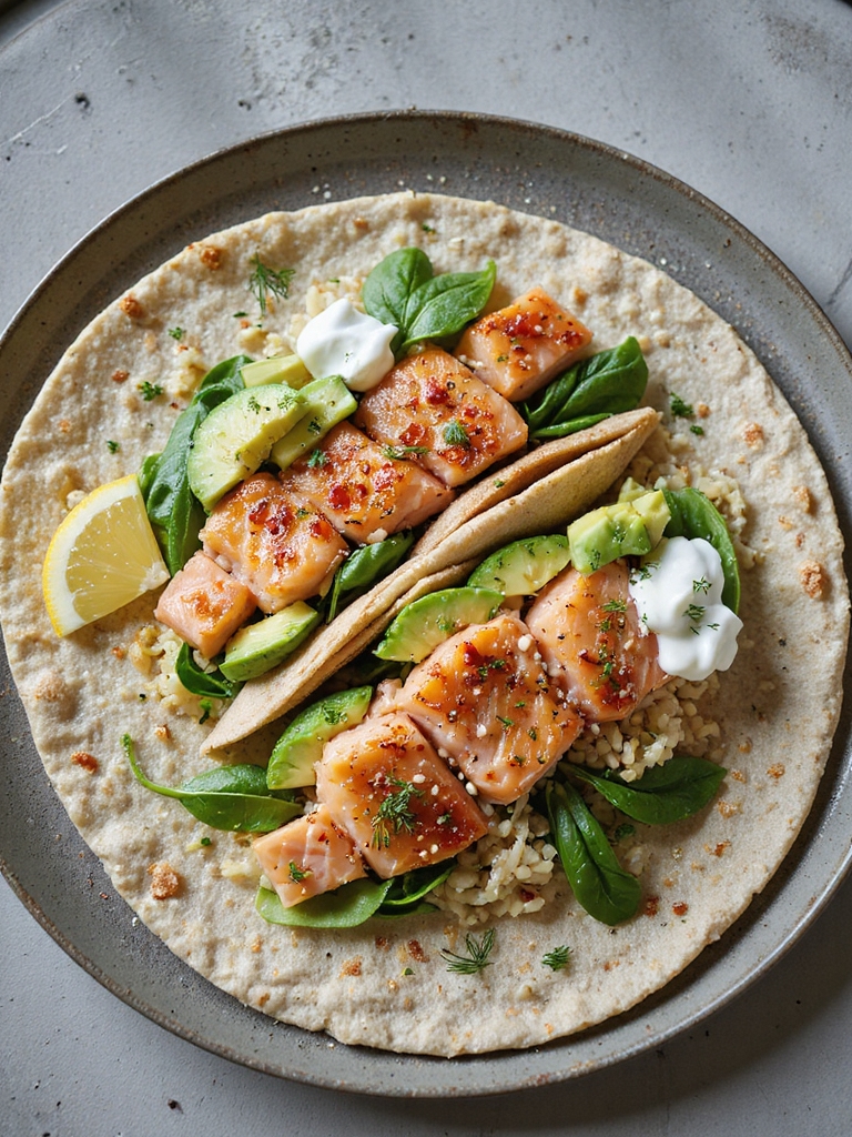 farro salmon lemon dill wrap