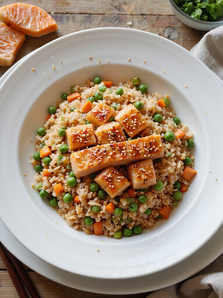 flaky seasoned salmon fried rice