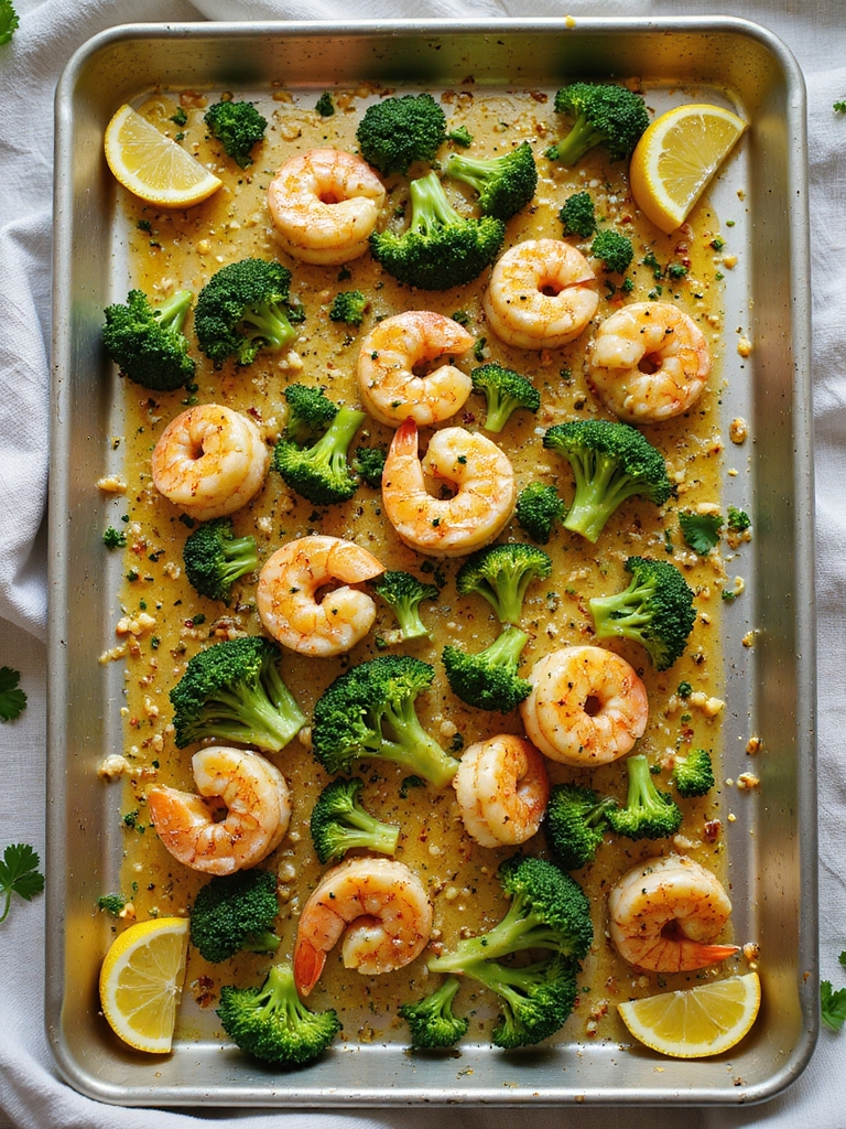 garlic butter shrimp sheetpan