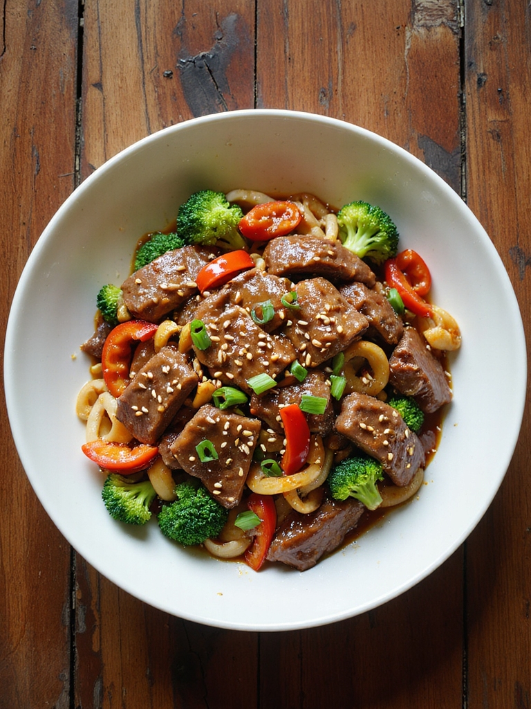 garlic ginger caramelized beef stir fry