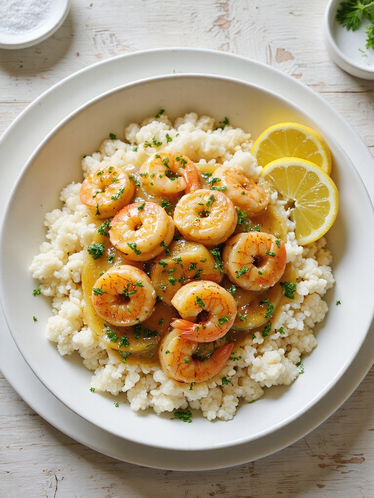 garlic lemon shrimp over cauliflower