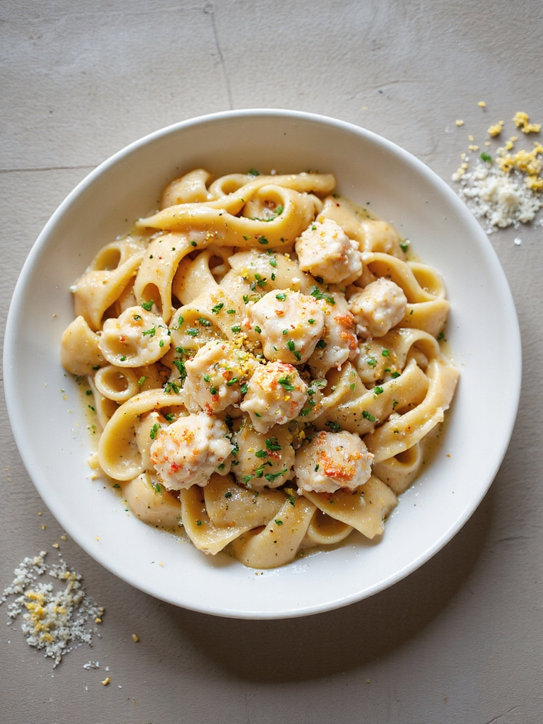 garlic parmesan crab cavatappi