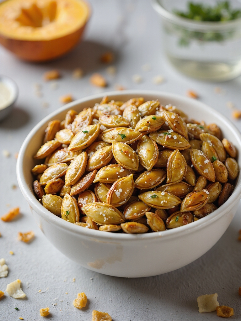 garlic parmesan umami air fried pumpkin seeds