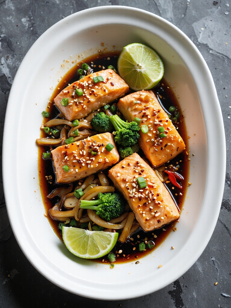 garlic soy steamed salmon with broccolini