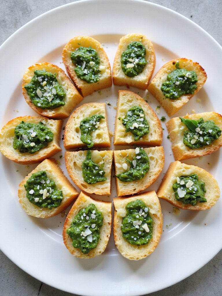 garlicky basil pesto crostini