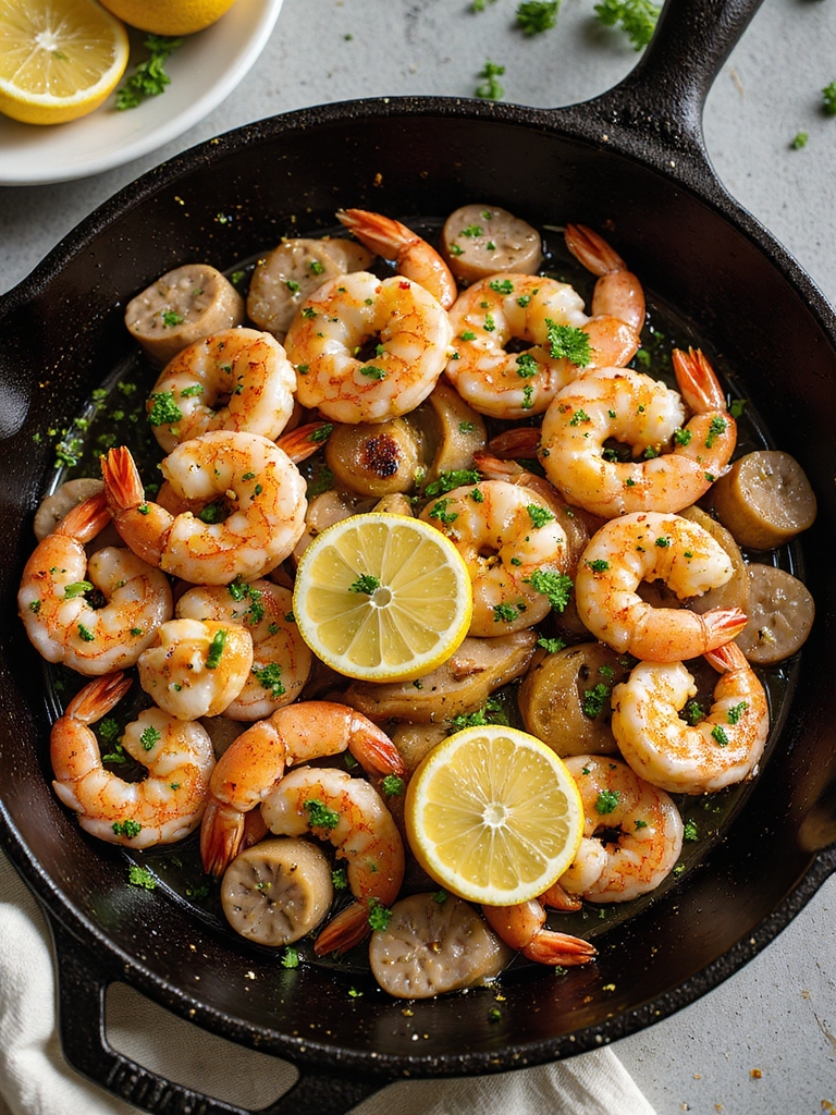 garlicky lemon sausage shrimp