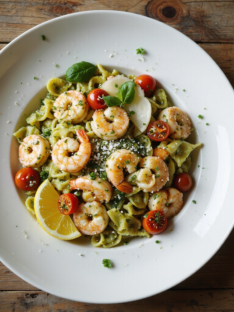 garlicky pesto shrimp orecchiette