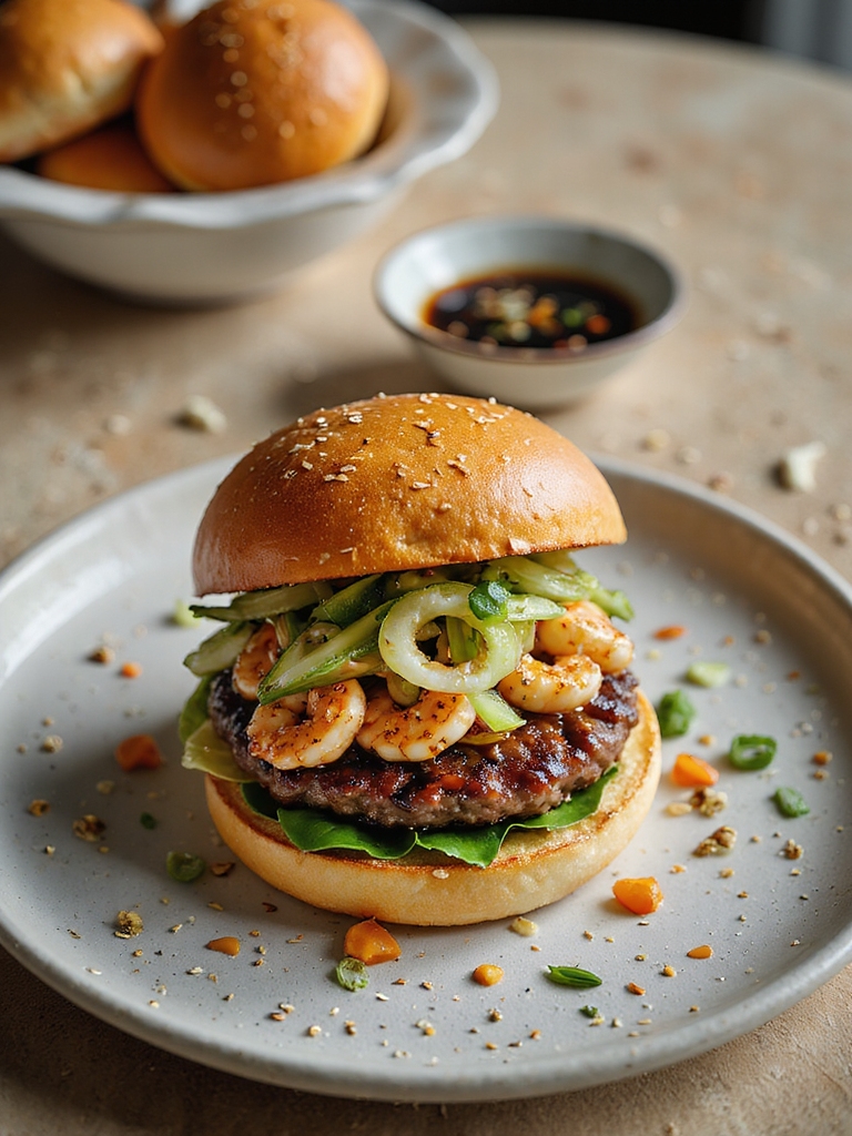 ginger scallion shrimp burger