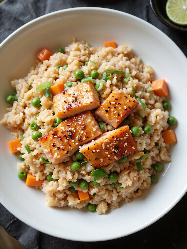 golden crisped salmon fried rice