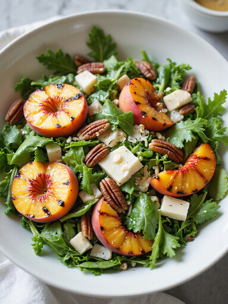 grilled peaches with peppery arugula