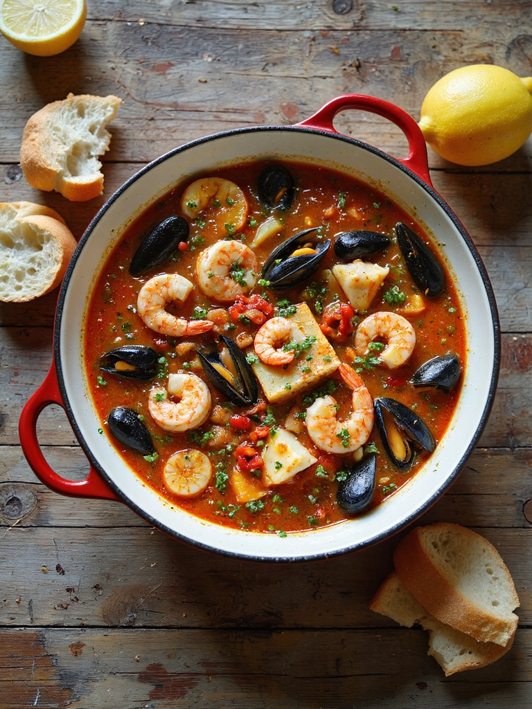 hearty tomato and wine seafood stew