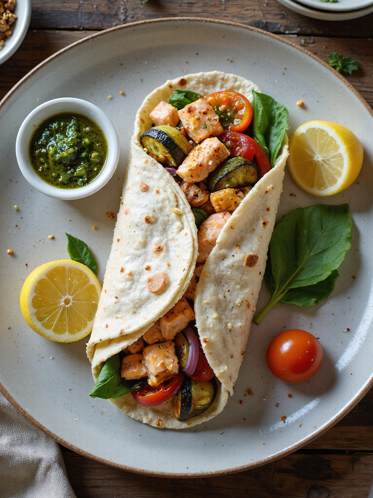 herb pesto salmon veggie wrap