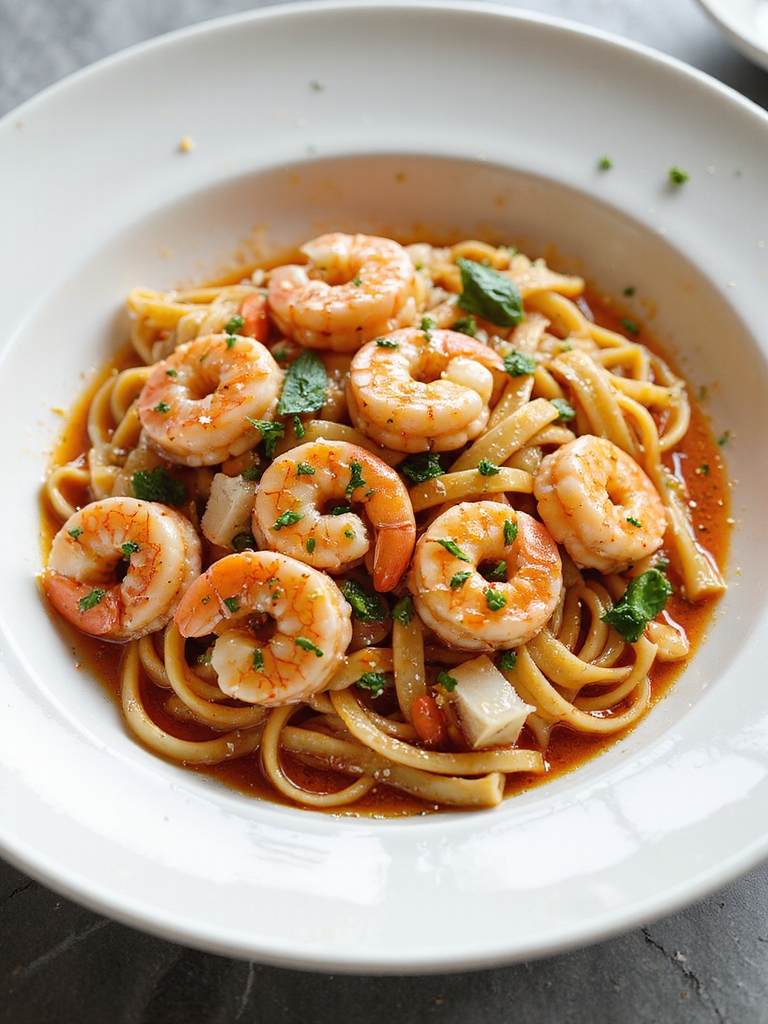 herby citrus umami shrimp fettuccine