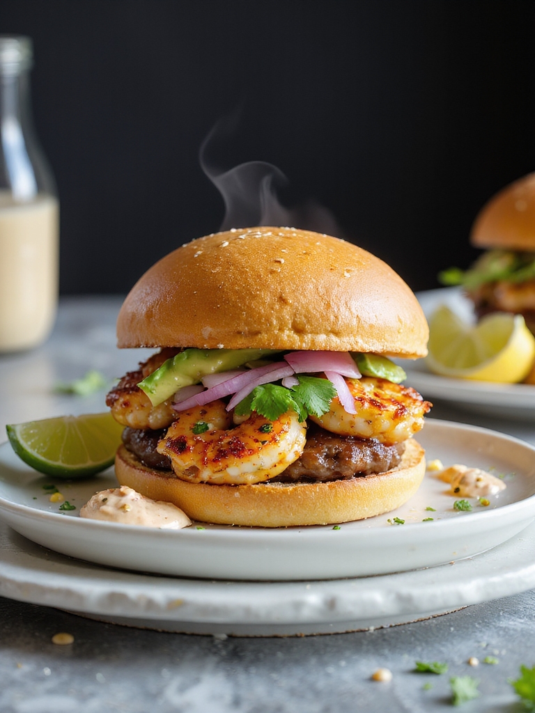 juicy savory unique shrimpburger