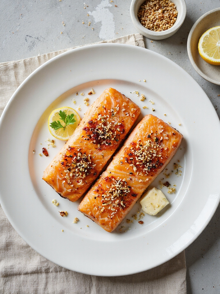 layered seasoned pan seared salmon