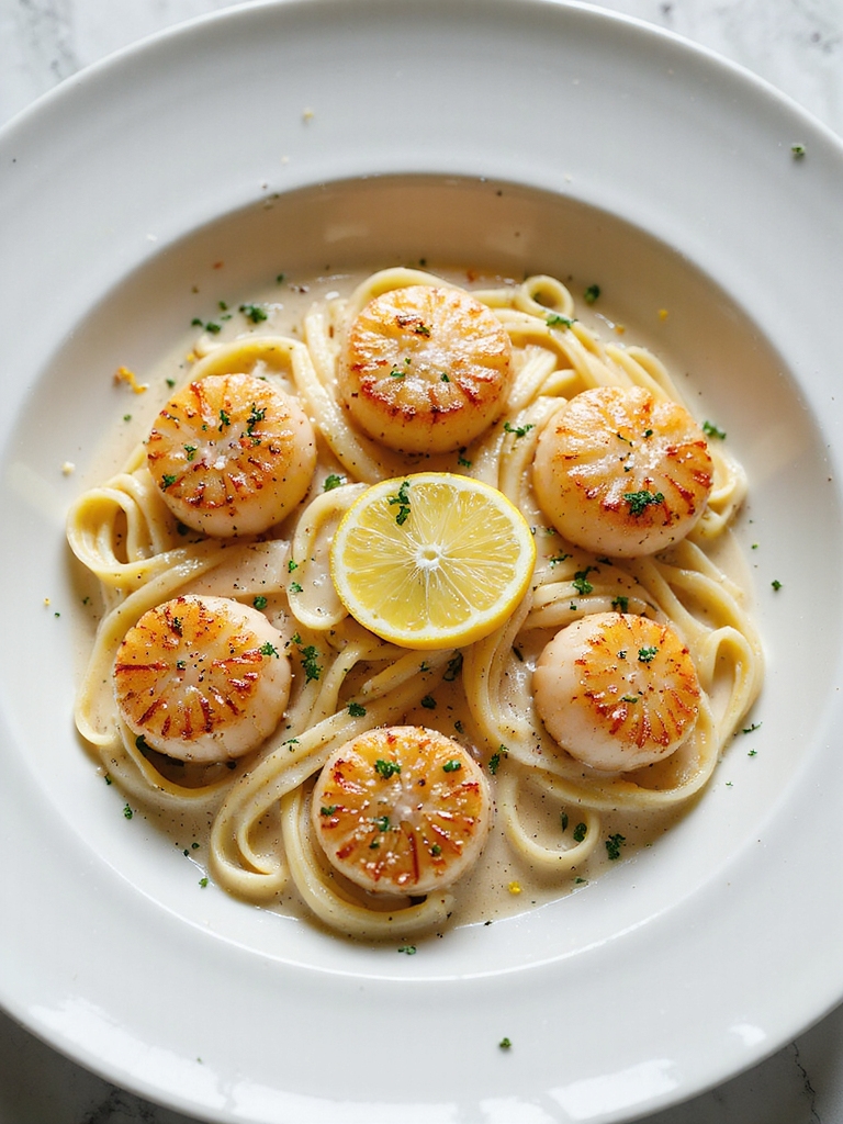 lemon butter scallops with pasta