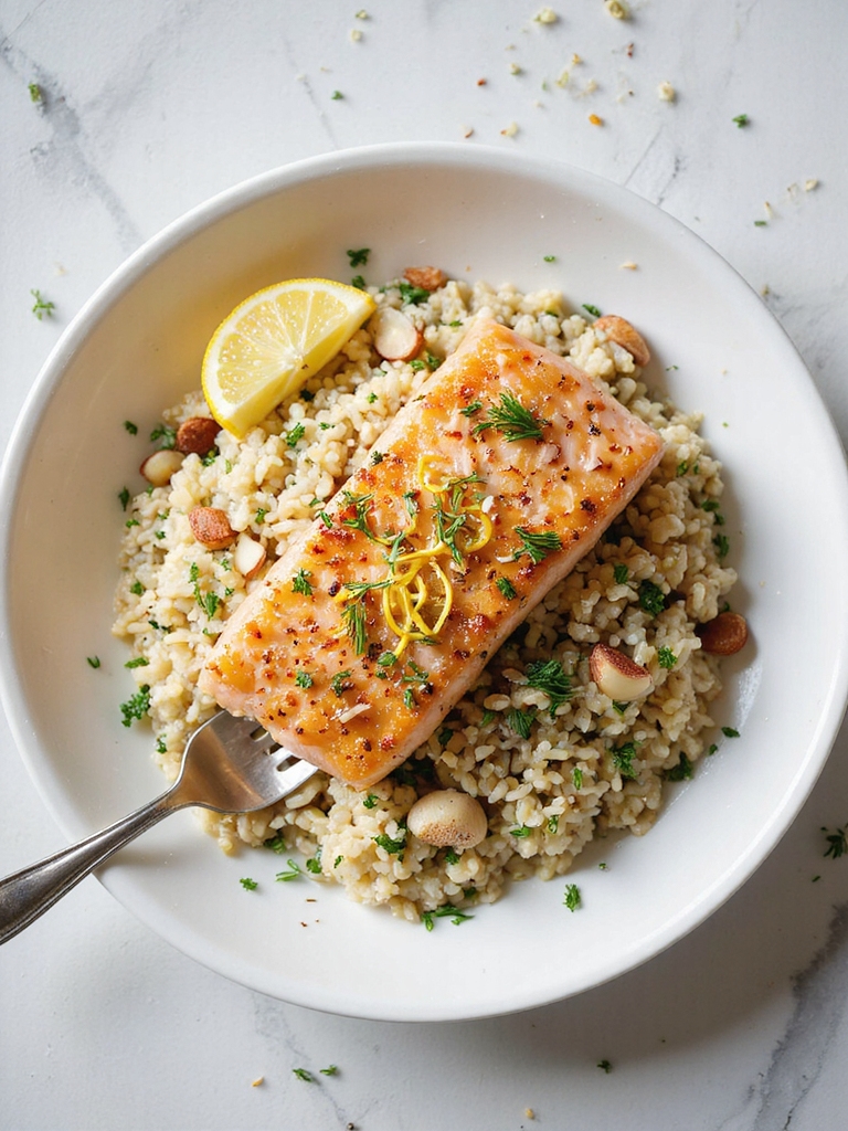 lemon garlic salmon over pilaf