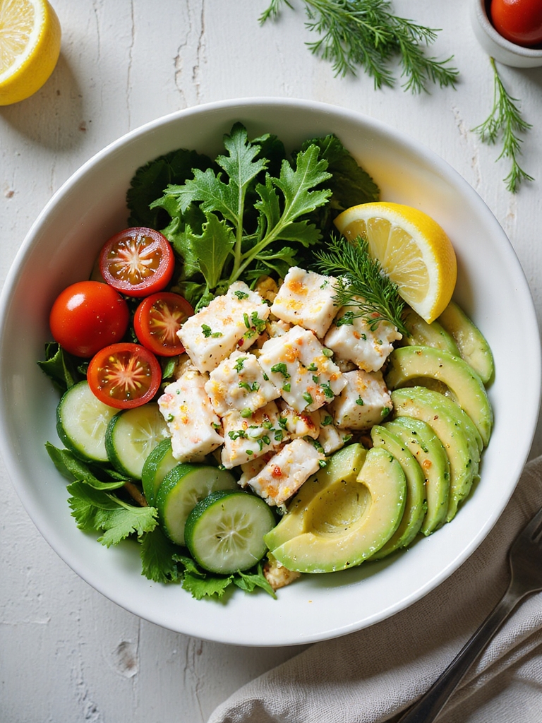 lemon herb crab avocado bowl