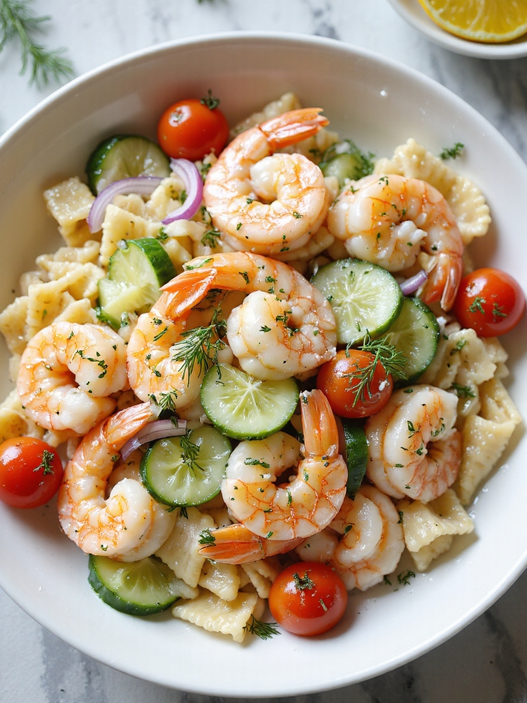 lemony dill greek yogurt shrimp