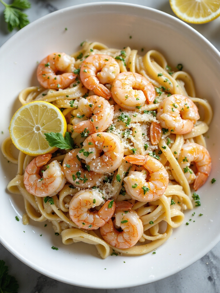 lemony garlic butter shrimp pasta
