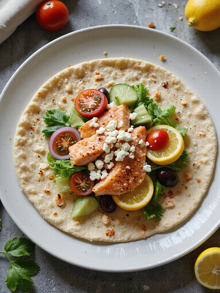 lemony greek salmon salad wrap