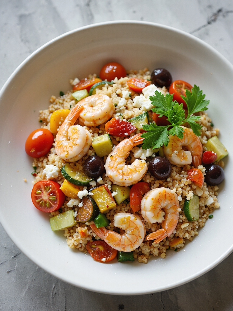 lemony mediterranean shrimp grainbowls