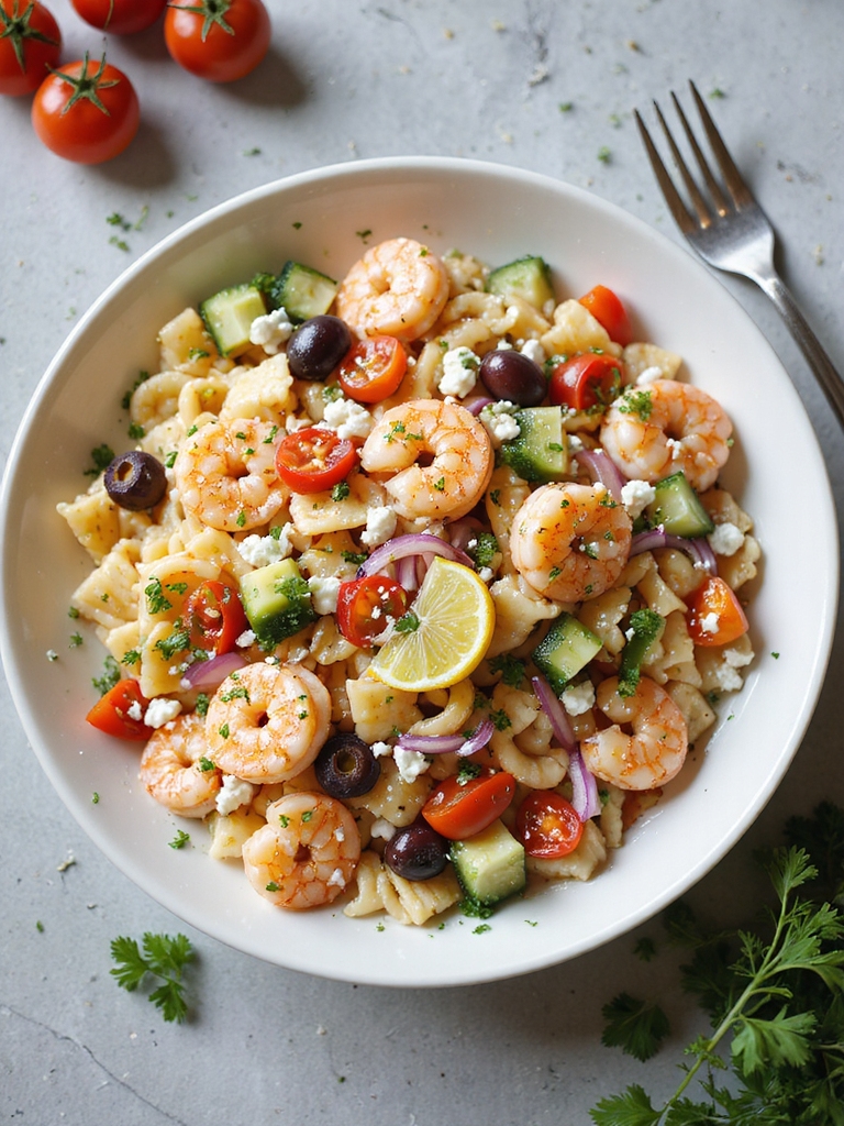 lemony mediterranean shrimp pasta