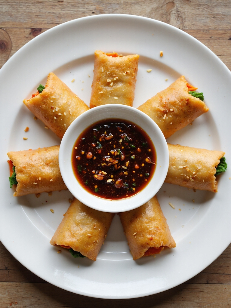 light crunchy herb filled springrolls