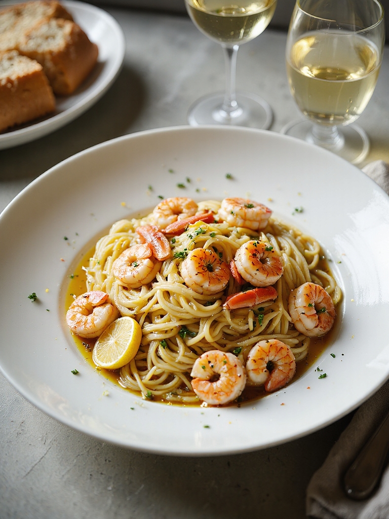 light garlic seafood pasta