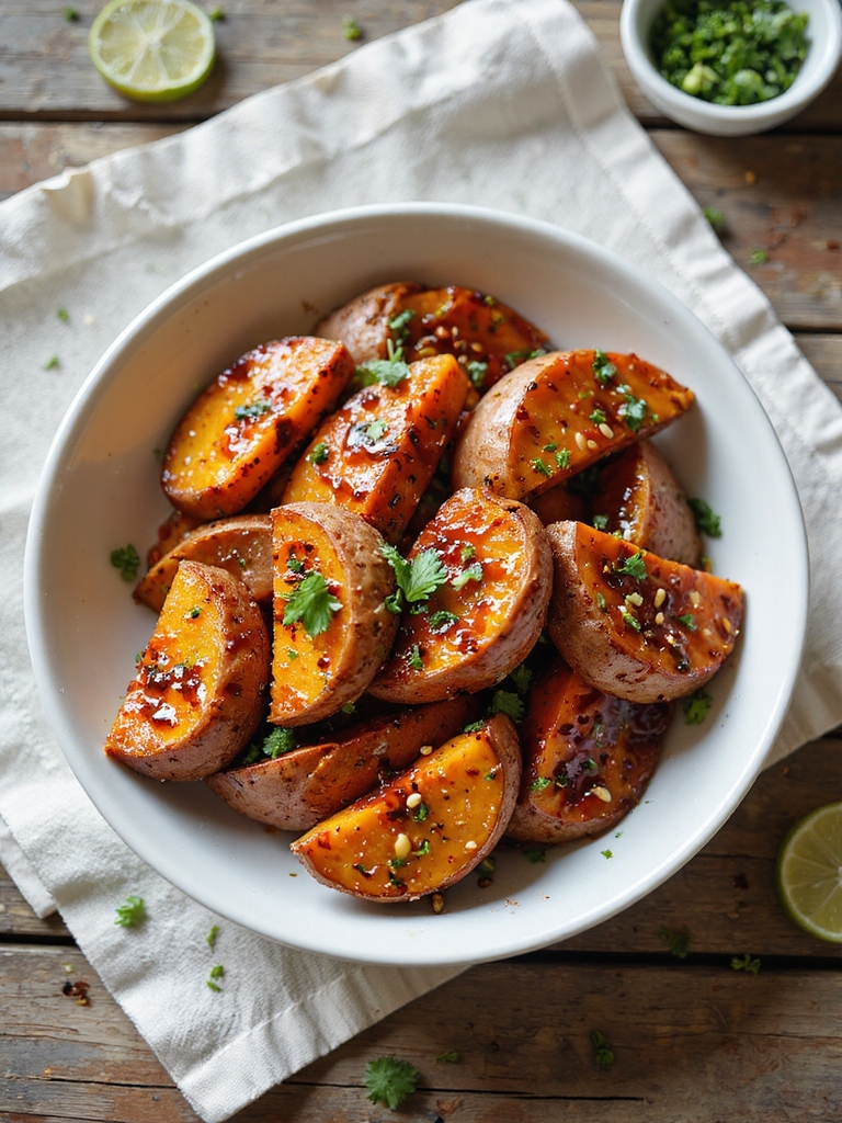 low oil spiced air fried sweetpotatoes