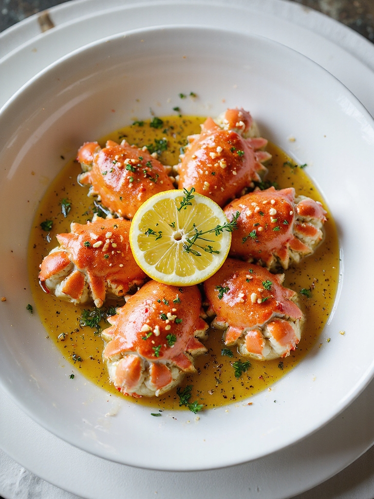 low simmer butter poached crab