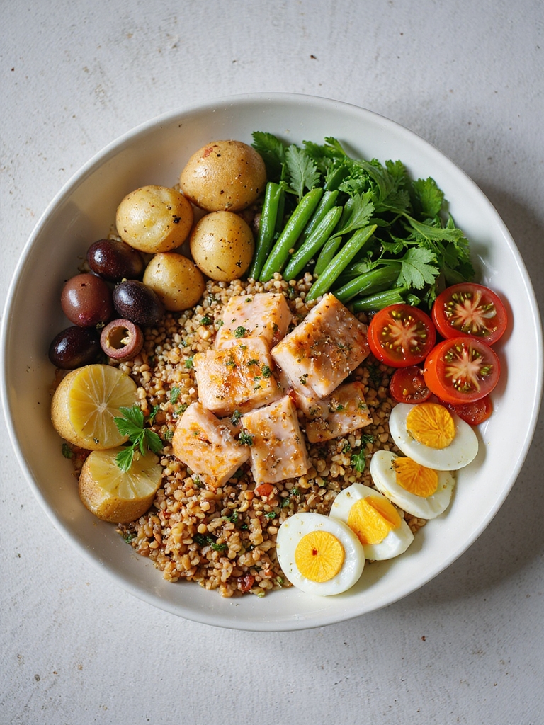 mackerel ni oise grain bowl