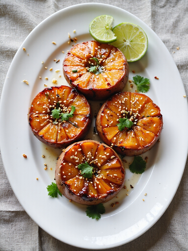 maple chili glazed air fried sweetpotatoes