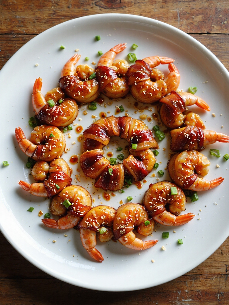maple ginger soy bacon wrapped shrimp