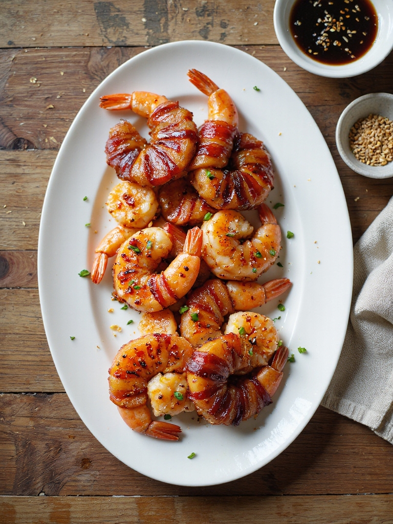 maple glazed bacon wrapped shrimp